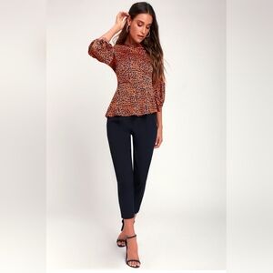 Color Me Wild Orange and Navy Blue Leopard Print Peplum Top